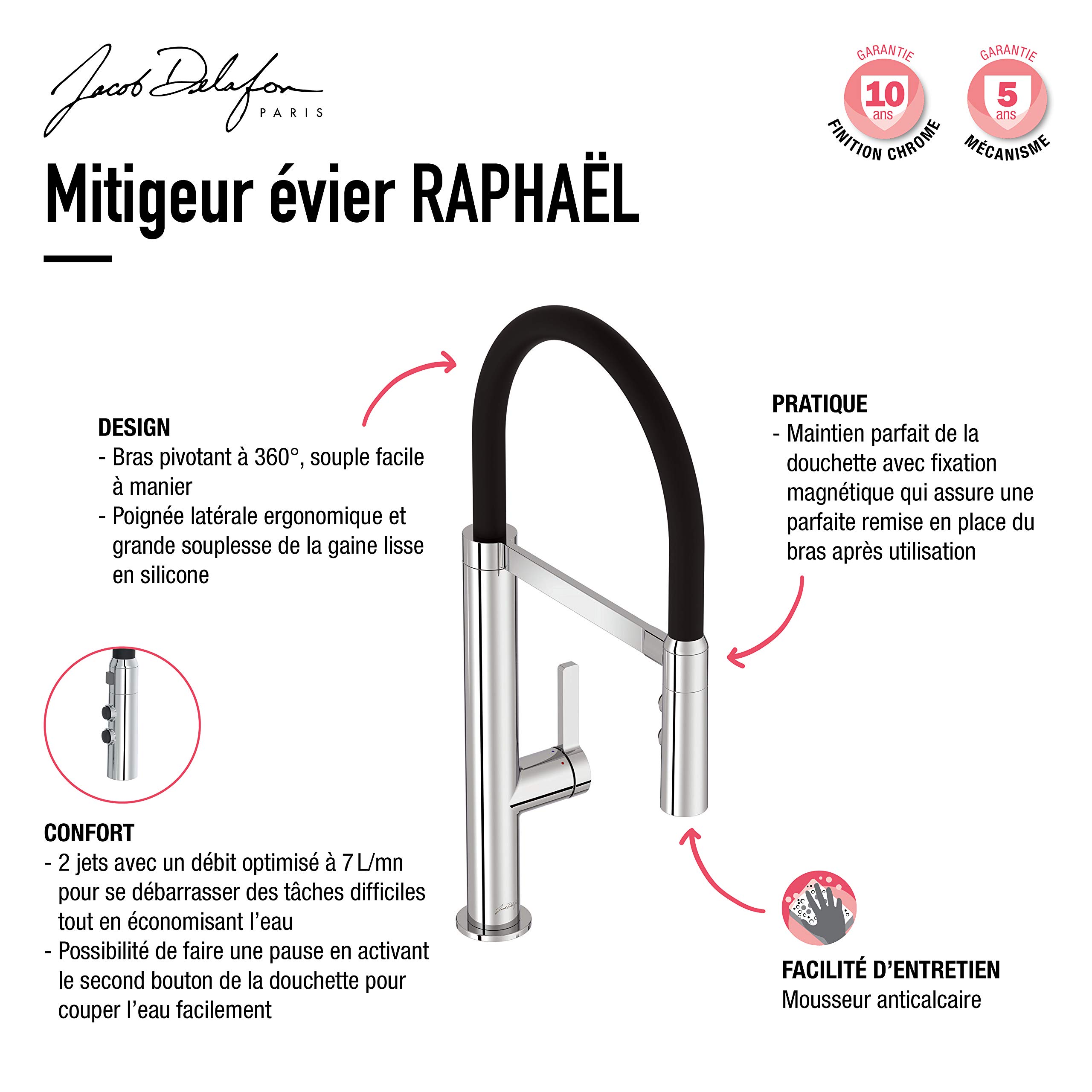 jacob-delafon-aleo-mitigeur-cuisine-style-chef-chrome-douchette image 5