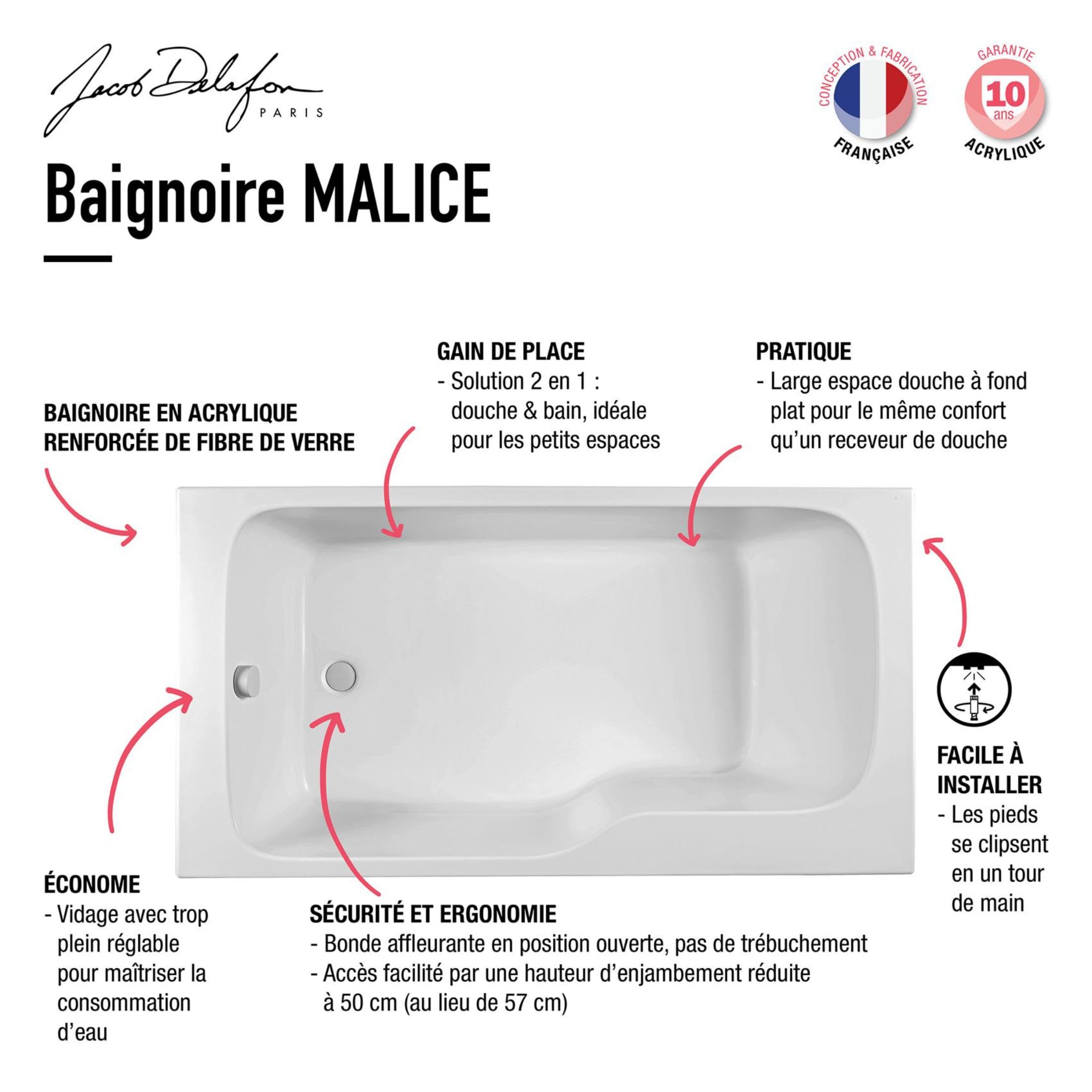 jacob-delafon-malice-baignoire-bain-douche-170x90-gauche-blanc image 4